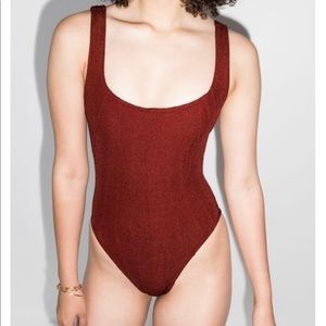 NWOT HUNZA G Brown Nile Square Neck Swimsuit